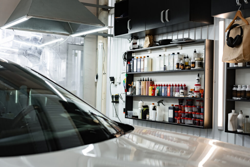 Modern car in a car service close up